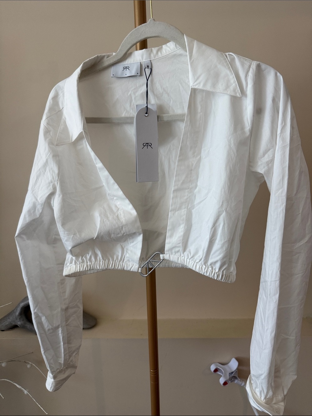 RtA White Cropped Button-Front Shirt